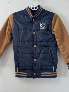 Kenneth Cole Blue and Brown Kids Bomber Puffer Jacket size 8